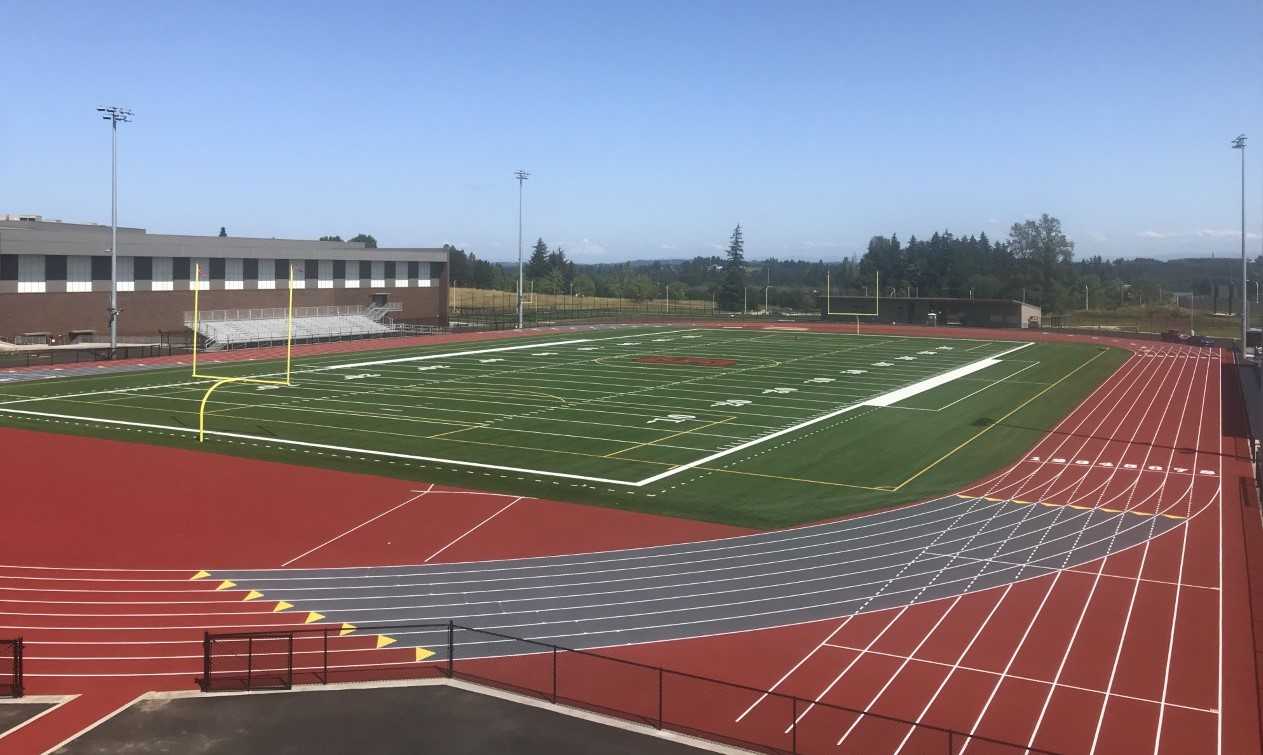 Sherwood's new football stadium has views of Mt. Hood and Mt. St. Helens. (Photo courtesy Sherwood HS)
