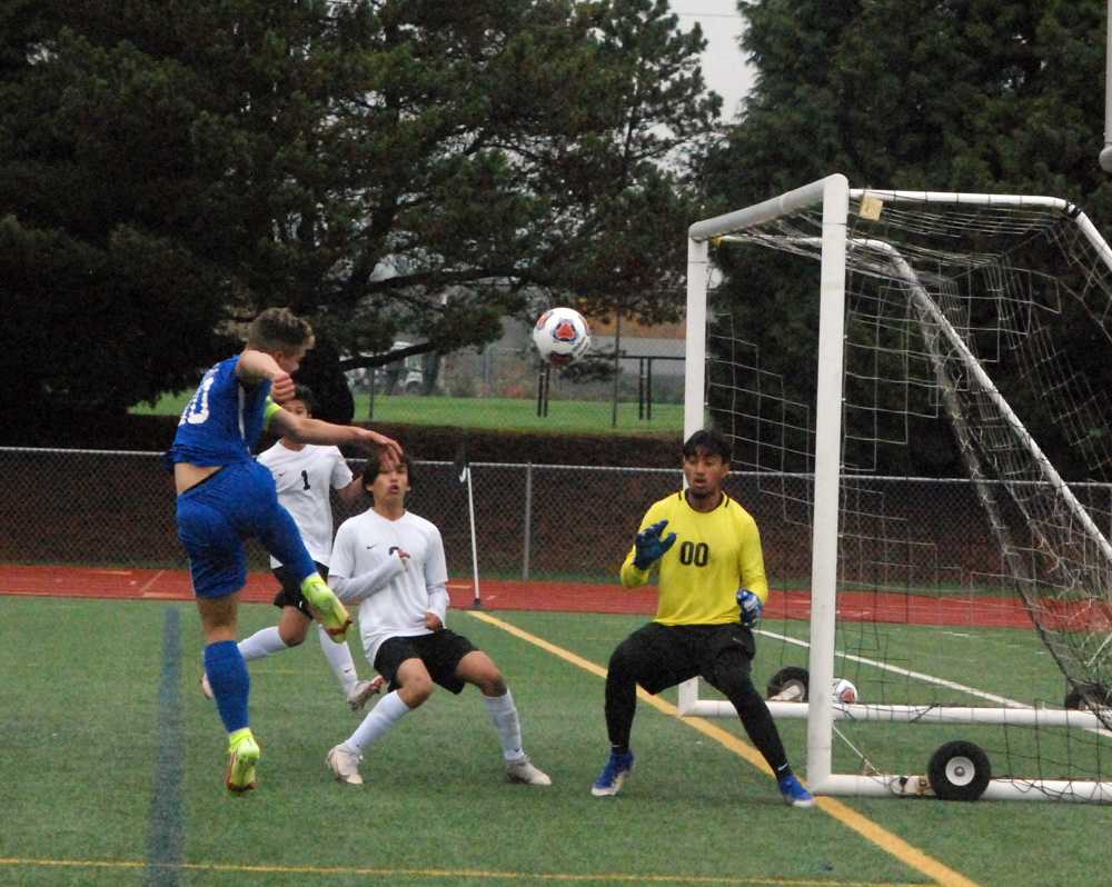 Felipe Rueda (10 in blue) was relentless in his assault on the Dayton goal. The senior had three goals and three assists