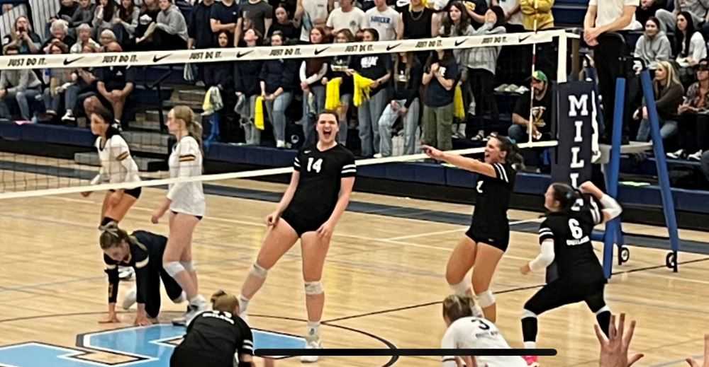 Kathryn Scholl (14) celebrates the match of her life for 3A state champion Sisters