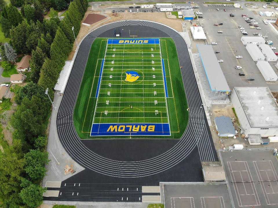 A covered grandstand (right) will seat about 1,500 at Barlow's new football stadium. (Courtesy Barlow HS)