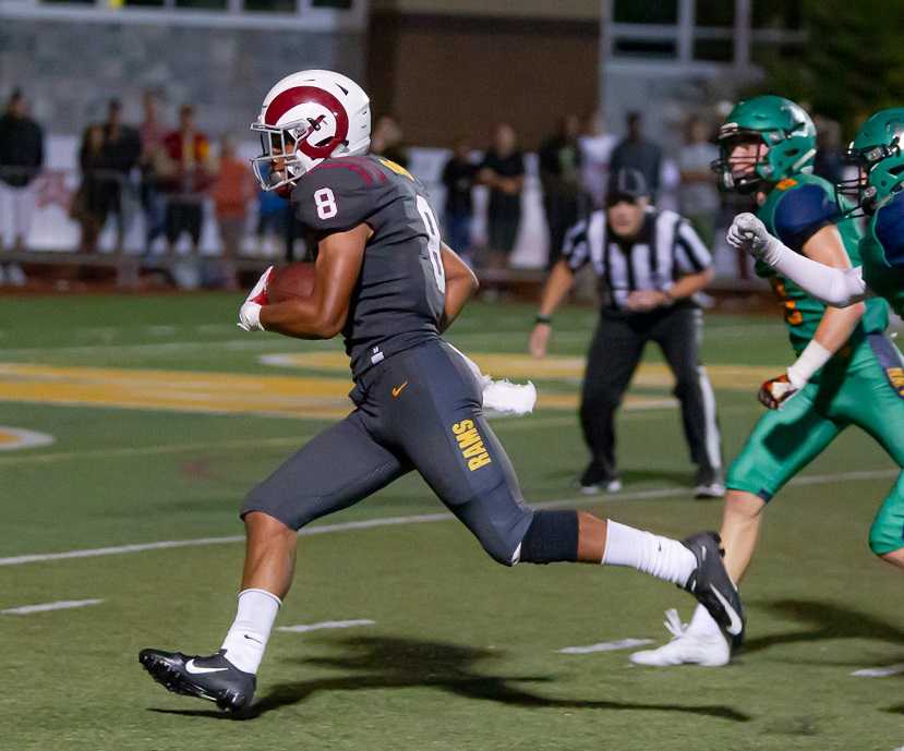 Central Catholic's Silas Starr caught scoring passes of 8 and 25 yards Friday. (Photo by Brad Cantor)