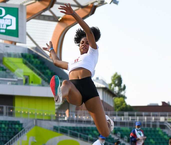 Sophia Beckmon long-jumped 19-10 1/4  on her last attempt at The Outdoor Nationals. (Photo by Becky Holbrook/DyeStat)