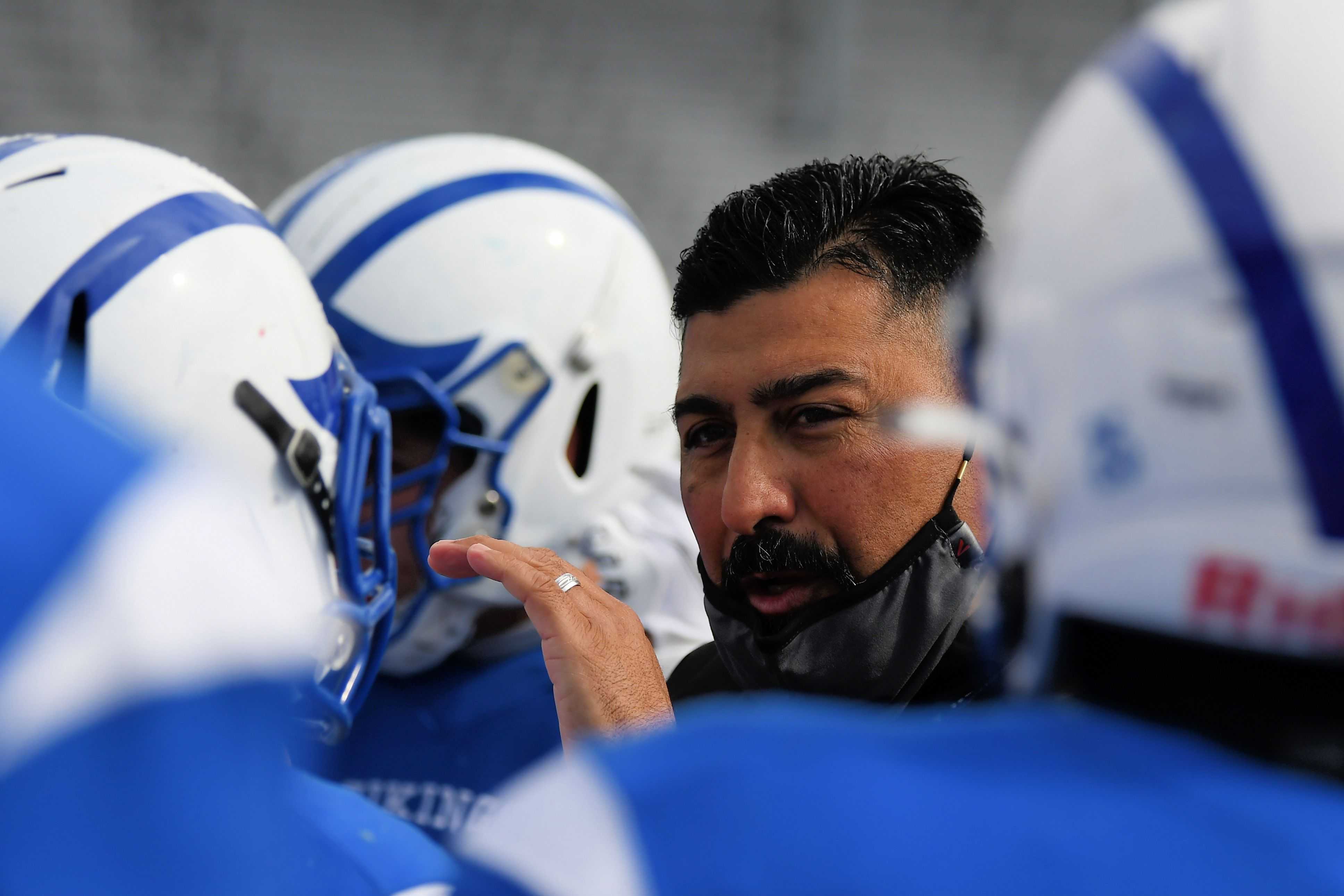 Mazama football coach Vic Lease led his team to the title of the 4A Showcase earlier this year. (Leon Neuschwander/SBLive)