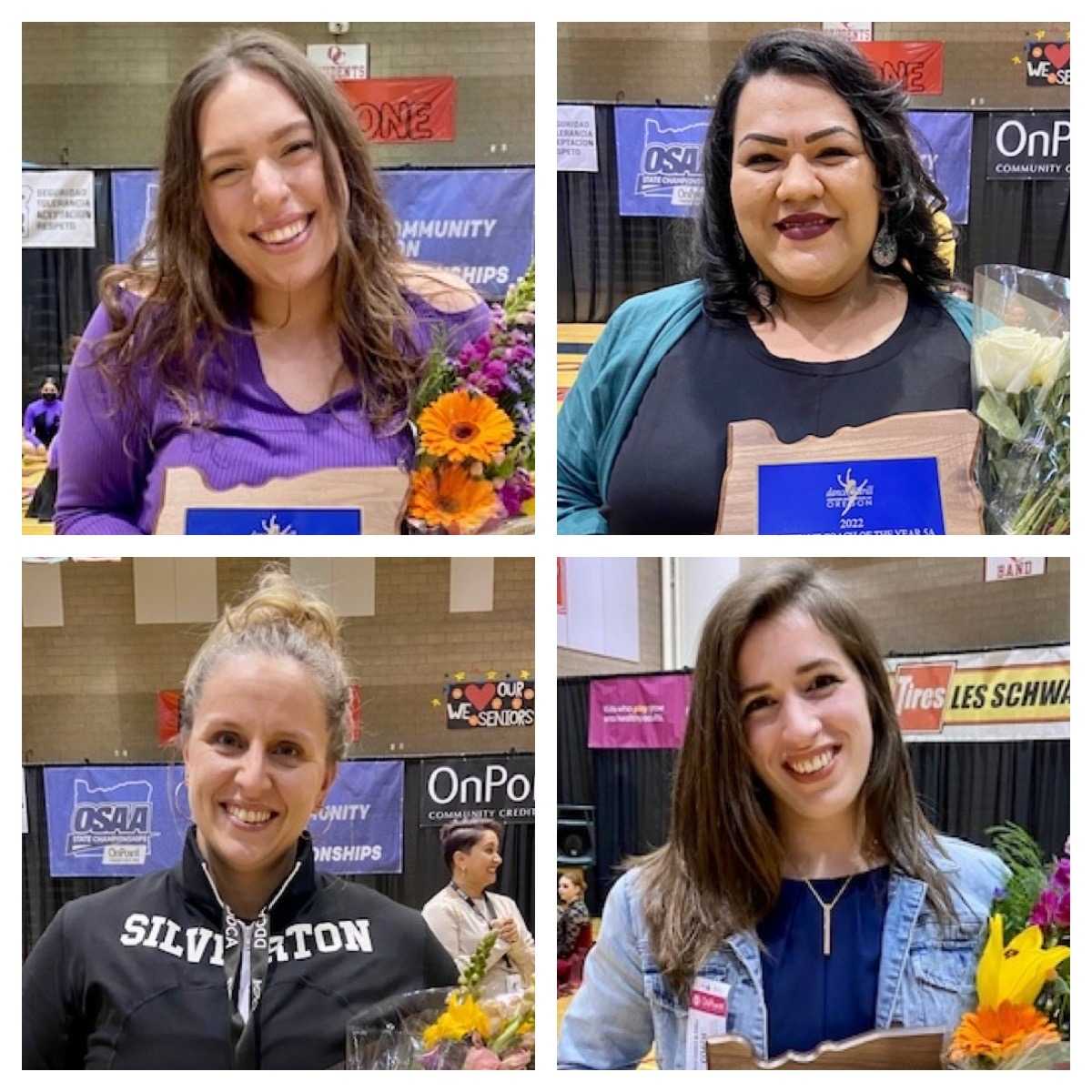 Assistant coach of the year honorees for 2022: Catie Mingear, Marline Bueno, Emily Salter Cook and Emily Sword.