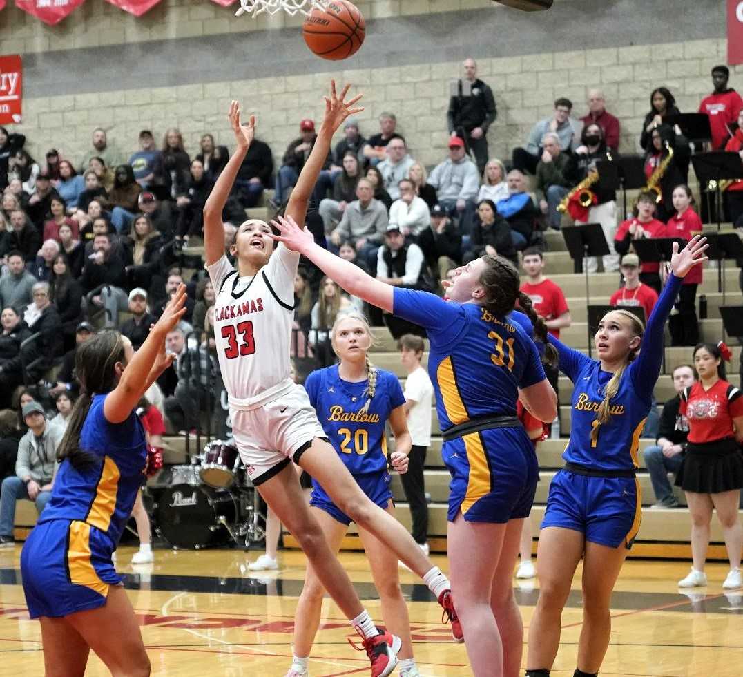 Clackamas sophomore Jazzy Davidson (33) scored a game-high 19 points Tuesday against Barlow. (Photo by Jon Olson)