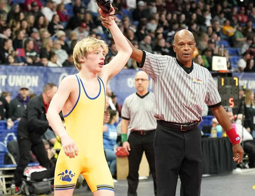 Isaac Hampton, who won the 6A title at 120 this year, reached the Greco-Roman semis at Junior Nationals. (Photo by Jon Olson)